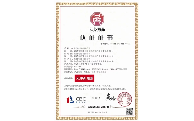 喜報！旭派電池榮獲“江蘇精品”認證